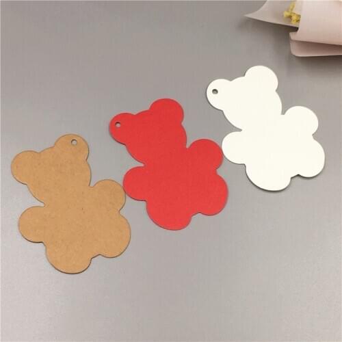 100 pcs 8x6cm 3 color bear shape card DIY handmade wedding message card lovely bookmark cake/gift decoration label