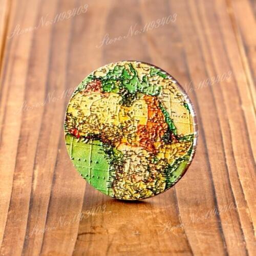 2Pcs 45mm Map 3D Embossed Big Round Coloured Drawing Wood Cut Pendant DIY make Brooch Necklaces-(WIB-13)