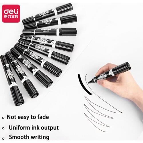 DELI ES555 Water Proof Permanent Marker 2pcs/Lot Bullet Tip 1.5mm Chisel tip 1-6mm Office supplies Dual tips Permanent markers