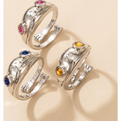 Docona Bohemian Frog Opening Figure Joint Rings for Women Men Retro Colorful Crystal Animal Couple Rings Jewelry Accessories