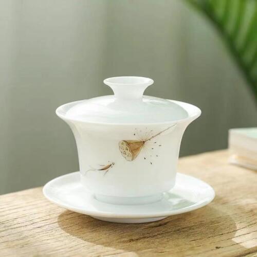 Hand-Painted Blue-and-White Porcelain Gai Wan Cha Cup Ceramic Queen Sancai Bowl Kung Fu Tea Eggshell Sopera De Ceramica Gaiwan