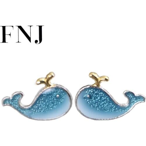 FNJ 925 Silver Earrings for Women Jewelry 100% Original Pure S925 Sterling Silver Stud Earring Animal Dolphin