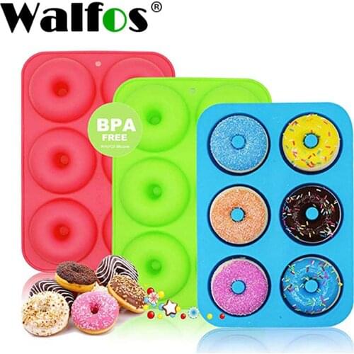 WALFOS 6 Holes Donuts Mold of Silicone Round Shape Donuts Mold Baking Jelly Fondant Mold Chocolate Cake Decorating Cooking Tool