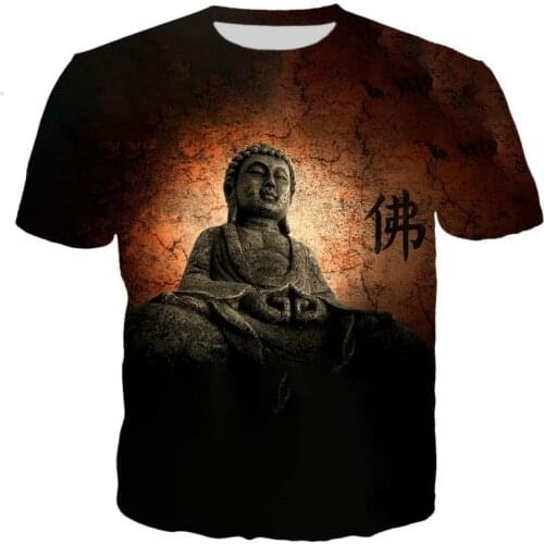 3D printed mens T-shirts with Buddha statues, hip-hop anime Harajuku streetwear, fashionable and interesting top three-way clot