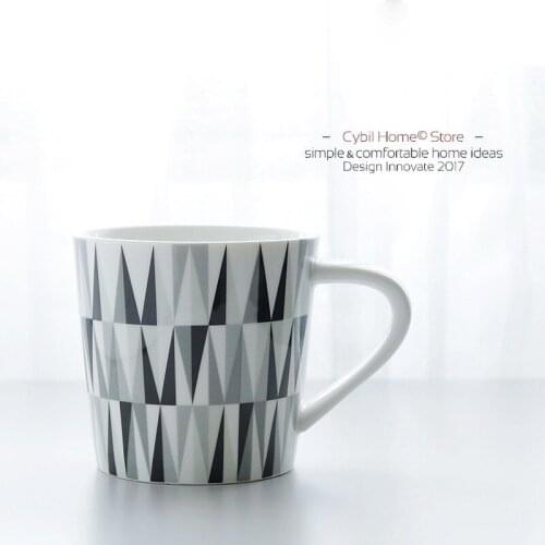 Nordic minimalist style large capacity ceramic mug 480 ml thick breakfast cup black, white and grey milk cup