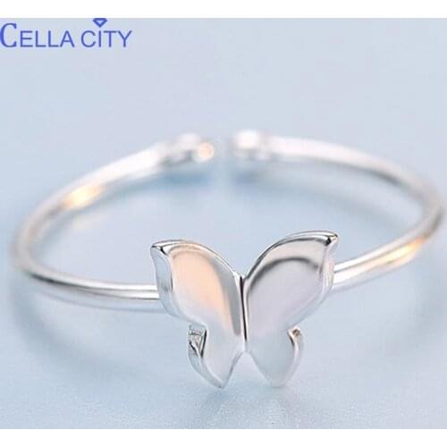 Cellacity Korean 925 Solid Sterling Silver Ring Open Adjust Size silver Jewelry Wedding Engagement Butterfly Ring Fine Jewelry