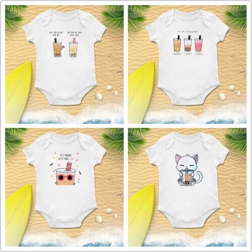 DERMSPE Hot Sales Newborn Baby Romper Bodysuit Lovely Milk Tea Printed Baby Onesie Infant Girls Boys Jumpsuit Outfits Clothes