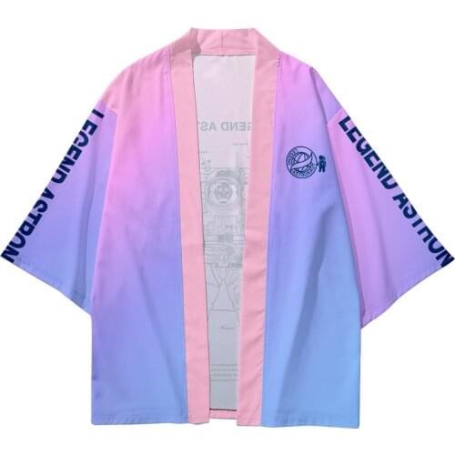 New INS Astronaut Purple 5xl 6XL Beach Harajuku Japanese Set Fashion Kimono Men Women Cardigan Haori Obi Asian Clothes Pant Suit
