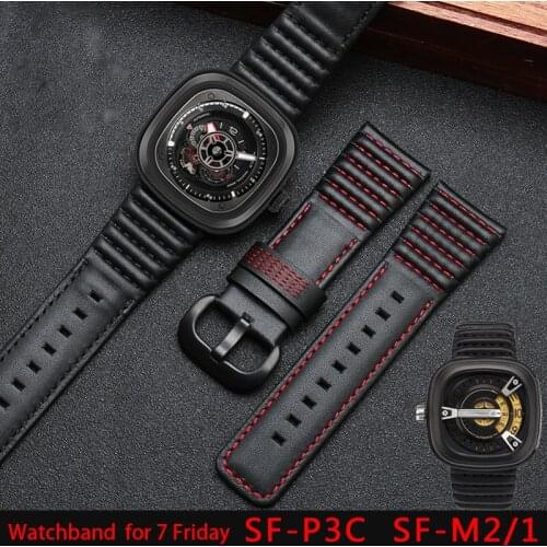 Leather watchband for 7 Fridays sf-m2 / 1 sf-p1 P2 P3C series watch chain accessories 28mm black wristband Mans watch strap