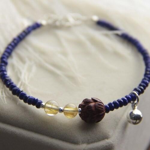 Lazuli fine bracelet, female ancient style, foot chain, handwork, natural crystal ornament, wood mending customization