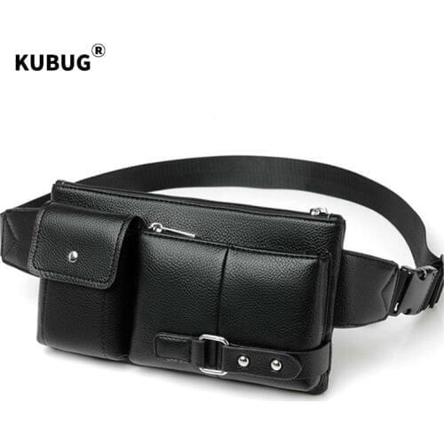 KUBUG Men Waist Packs Multi-functional Anti-theft Leather Purse