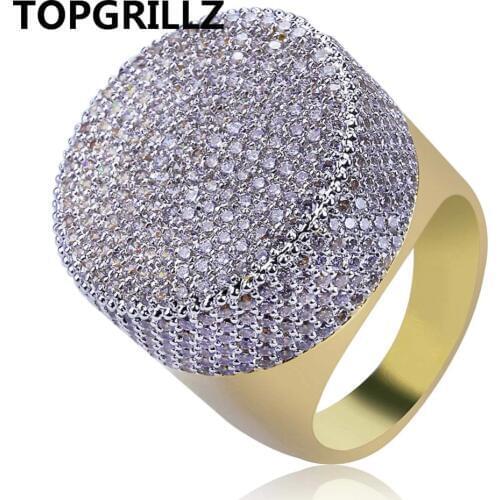 TOPGRILLZ Hip Hop Iced Out Bling Ring Gold Color Micro Pave Cubic Zircon Round Rings With 7,8,9,10,11 Five Size For Male Jewelry