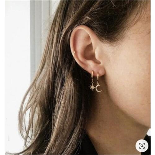 541151 hanzhishang new asymmetric Star Moon Earrings creative alloy gold earrings