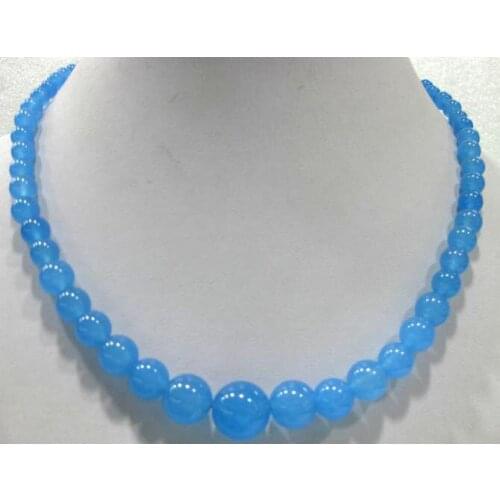 Charming 6-14mm blue natural jade necklace
