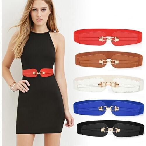 PU Leather Elastic Wide Belt For Women Stretch Thick Waist Belt For Dress Fashion Stretch Women Belts Plus Size