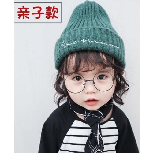 Childrens knitted solid-color hat fashion versatile simple stretch embroidered letter 2019 new warm cover head hat for girl boy