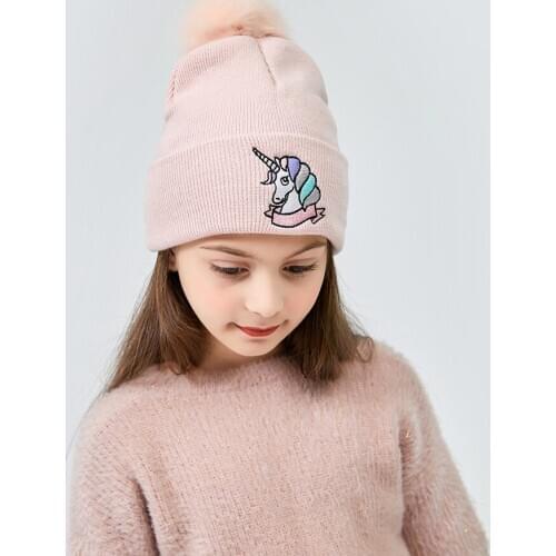 Winter Unicorn Knitted Beanies Hat Children Faux Fur Pom Caps Teenager Girls Warm Baggy Hats Lady Wool Knitting Crochet Cap
