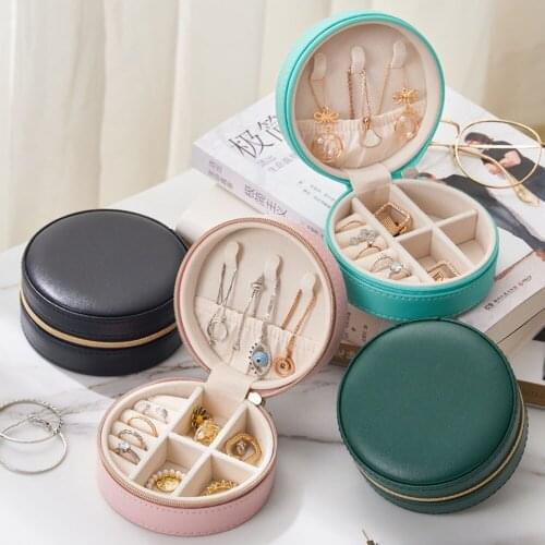 Round Shape Jewelry Box Travel Cosmetic Jewelry Casket PU Leather Storage Box Ring Lady Case Portable Jewelry Organizer