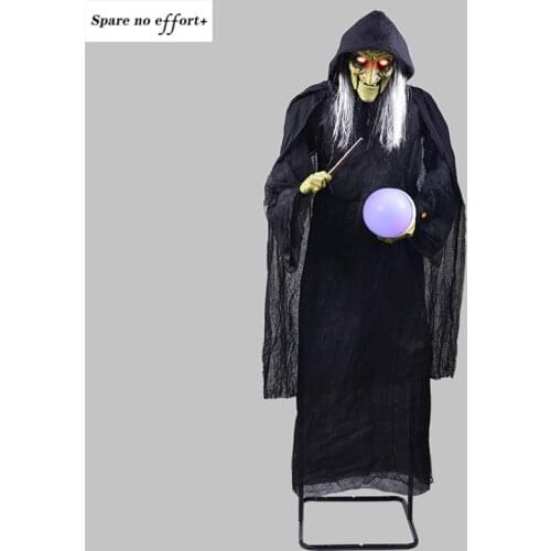 Witch Decor Standing Witch Holding the Glowing Ball Halloween Decoration Horror Props Devil Ornaments Creepy Eyes Ghost Doll Toy
