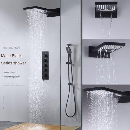 Embedded Shower Black Shower Set Multi-Functional l Temperature Concealed Wall-Mounted Top ray