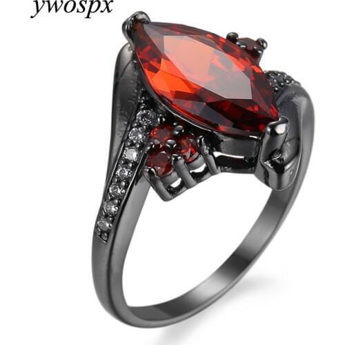 YWOSPX Top Quality Black Rings For Women Wedding Band Luxury Engagement Jewelry Pyriform Us 6-10 Red Cubic Zircon Ring Y40