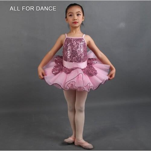 Purple Sequin Lace With Pink Spandex Top Ballet Dance Skirt For Little Ballet Girl Stage Performance Dance Dress