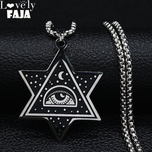 Eye Hexagonal Star Stainless Steel Chain Necklace for Women Silver Color Necklace Chain Jewelry Christmas Gift colgantes N3262S0