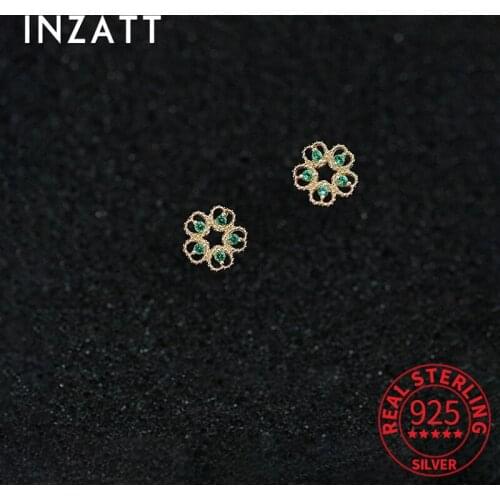 INZATT Real 925 Sterling Silver Green Zircon Flower Stud Earrings For Fashion Women Party Cute Fine Jewelry Drop Shipping