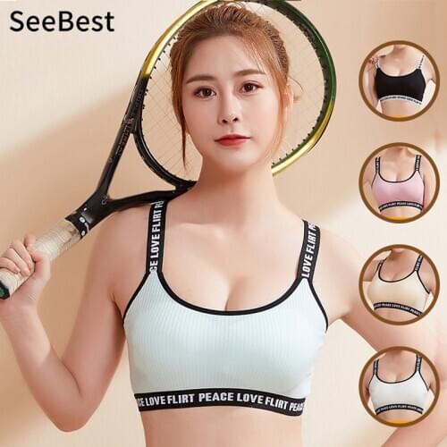 SeeBest Wirefree Padded Bra Top Women Letter Cropped Shirt Underwear Bustier Yoga Sport Homewear Tops Short Tops Camisole