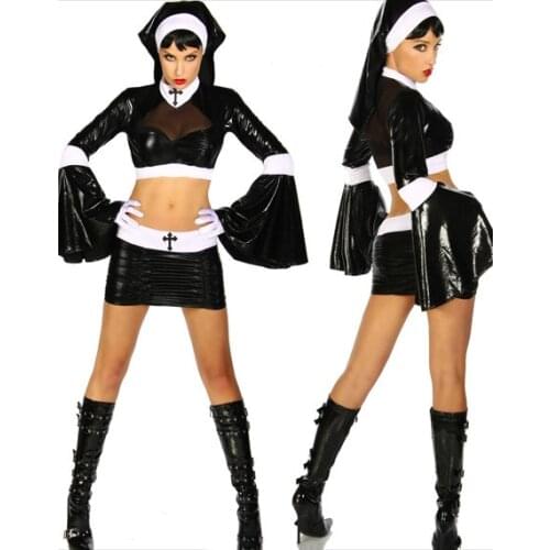 Sexy Costumes Nuns Fancy Halloween Costume For Women Cosplay Nun Outfit Dresses Masquerade Role-Playing Uniform Catsuit Dress