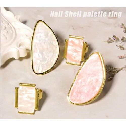 1pcs Pink/White Shell Design Ring Color Palette Resin Nail Painting Board for Mixing Color Finger Ring Dish UV Gel Manicure Tool