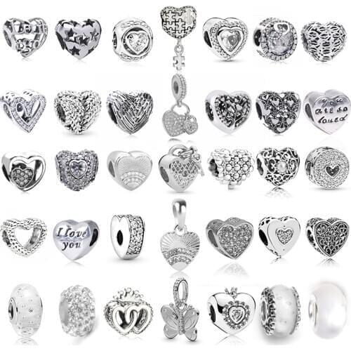 2Pcs/Lot Silver-plate Heart-shaped Beaded Pendant,For Make Mens And womens Bracelets Bangles Jewelry,DIY Brand Jewelry Gifts