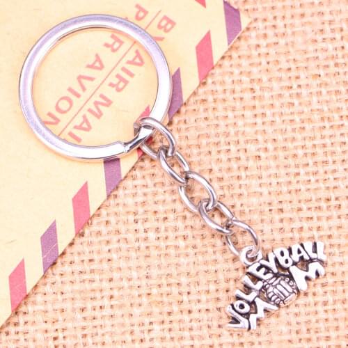 20pcs New Fashion Keychain 13x23mm volleyball mom Pendants DIY Men Jewelry Car Key Chain Ring Holder Souvenir For Gift