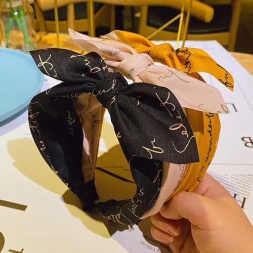 2021 Cute Sweet Letter Bowknot Ribbon Hair Accessories Headband Turban Bunny Ears Bow Headdress Hair Band Hoop Headwear Bezel