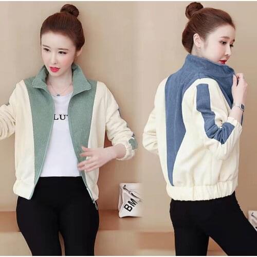 2021 Spring And Autumn New Corduroy Foreign Style Short Coat Fashion Versatile Color Matching Jacket For Women