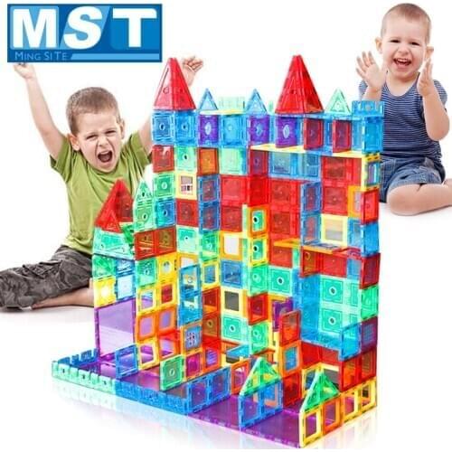 98PCS Transparent Magnets Blocks Building Block Tiles 3D Magnetic Blocks Kids Constructor Playboards Child Game Creativity Toys