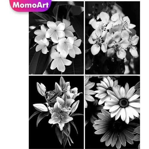MomoArt 5D DIY Diamond Mosaic Black White Full Drill Square Diamond Embroidery Flower Needlework Mosaic Cross Stitch Wall Decor