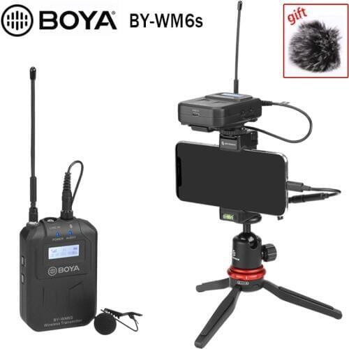 BY BOYA WM6S UHF Wireless Lavalier Microphone System for DSLR Cameras Interviews Omni-directional Compatible with smartphone