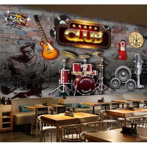 Large Custom Vintage mural wallpaper Restaurant bar Brick Wall Background Wall paper Music Theme bar Decorative wallpaper