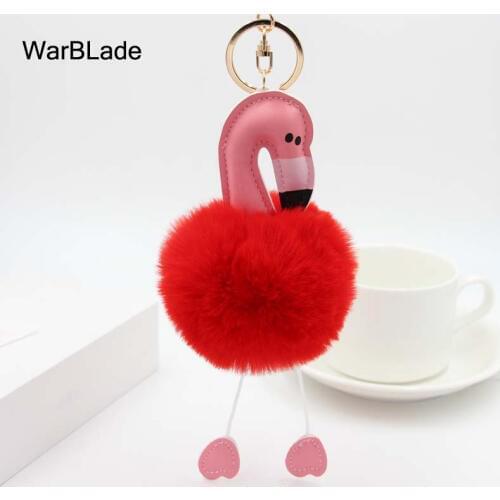 20 Color Cute Chaveiro pompom Keychain Flamingo Key Chain Fluffy Fake Rabbit Fur Ball Women Car Bag pompon Key Ring Accessories