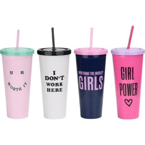 Cup Can Be Customized European and American Design Fashion Women 22Oz Double-Layer Cup with Straw