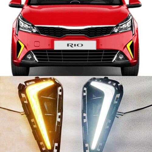 1Set For KIA RIO 2021 Car Daytime Running Light Front Bumper Fog light Lamp LED DRL With yellow turn signal