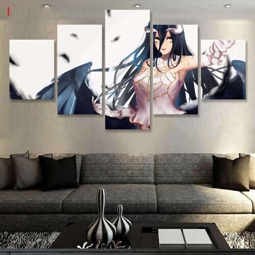 Home Decorative Canvas HD Prints 5 Pieces Overlord Animation Painting Modular Picture Wall Artwork Poster for Bedroom Framedwork