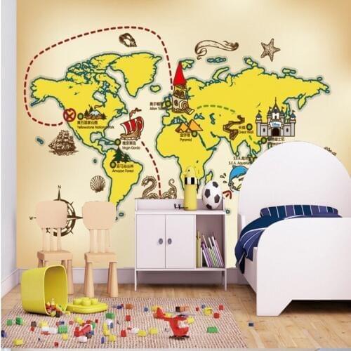 Photo wallpaper Hand painted mural cartoon world map sailing wallpaper children room TV Background wall paper