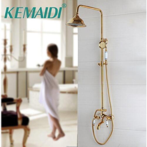 KEMAIDI Bathtub Faucets Luxury Gold Brass Bathroom Faucet Mixer Tap Wall Mounted Hand Held Shower Head Kit Shower Faucet Sets