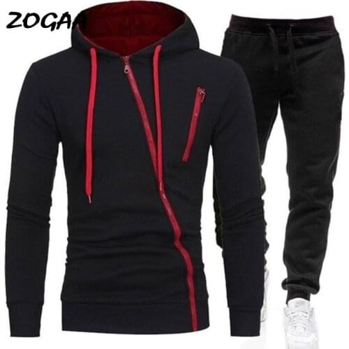 ZOGAA Sets Men New Sports Leisure Sweatsuit Solid Color Fashion Cardigan Hooded Suit Two Piece Tracksuits Outfit Hot Sale Chic