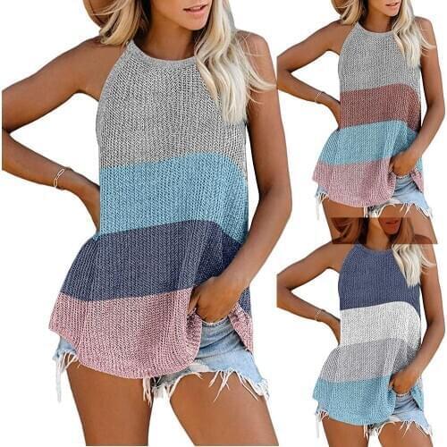 Summer Casual Sexy Women Sleeveless Striped Halter Vest Tank Top Loose Blouse vest shirt ladies elegant women Tank Top XXL