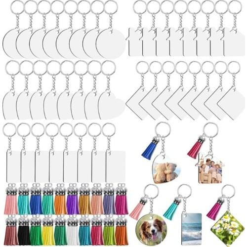 MDF Blank Keychain with Key Ring Double-Side Printed Heat Transfer Keychain for Christmas Valentine Graduation Present T84A
