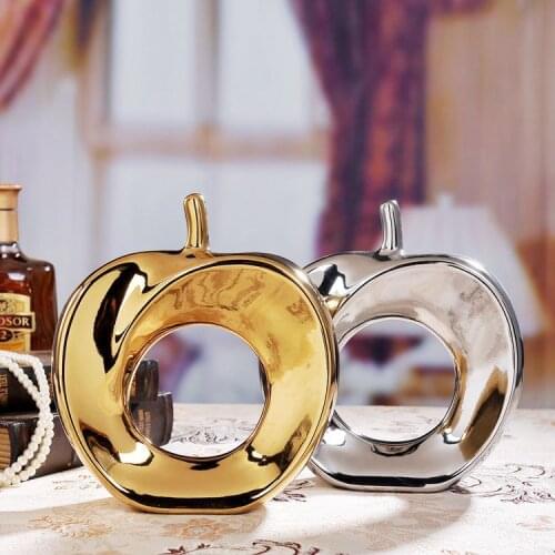 24CM Minimalist Ceramic Crafts Fashion Home Decorations Living Room TV Cabinet Wine Cabinet Golden Hollow Apple Decoration