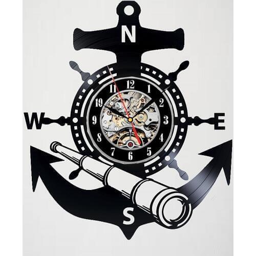 Vinyl Record Wall Clock Decor with Vintage ANCHOR and Steering Wheel - Exciting guest room decor